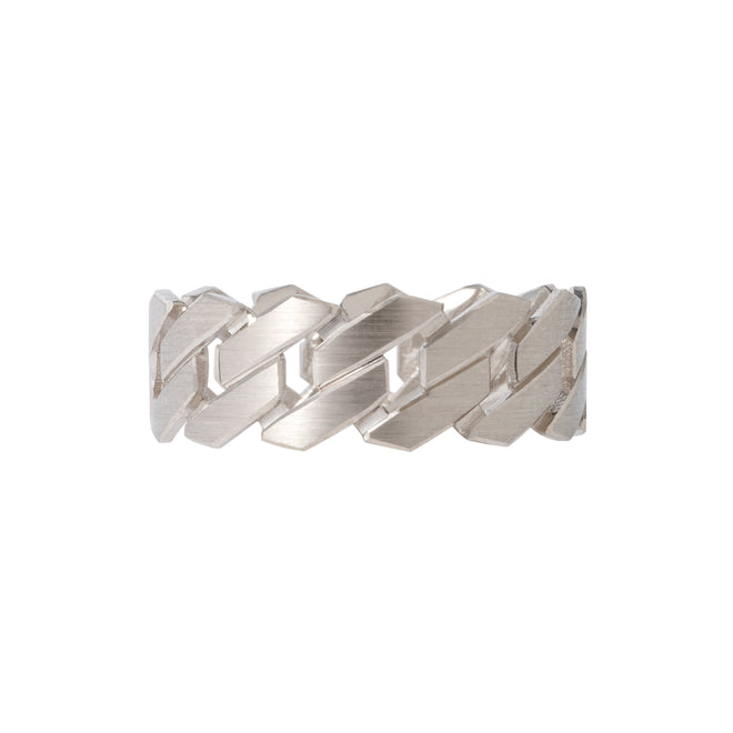 Pierścionek Matte Link z białego złota