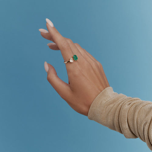 Podwójny złoty pierścionek z awenturynem i topazem