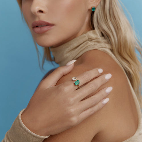 Podwójny złoty pierścionek z awenturynem i topazem