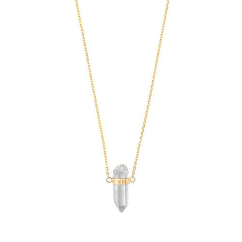 Złoty choker Gaia z mini kryształem górskim i diamentem