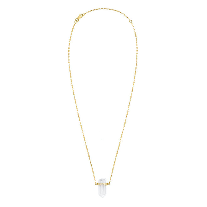Złoty naszyjnik Gaia z kryształem górskim i diamentem