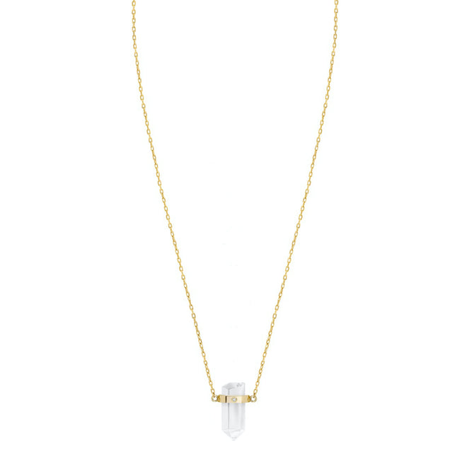 Złoty naszyjnik Gaia z kryształem górskim i diamentem