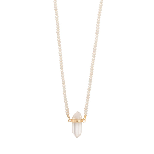 Złoty naszyjnik Pearl Gaia z kryształem górskim