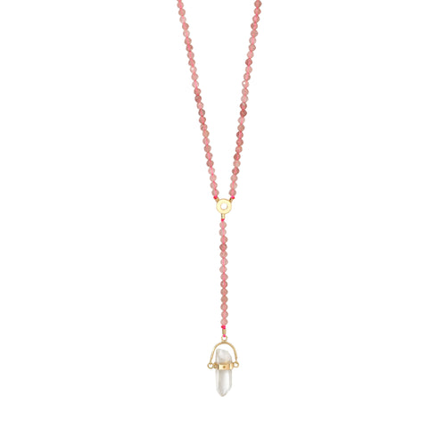 Złoty naszyjnik z różowym kwarcem 4 mm