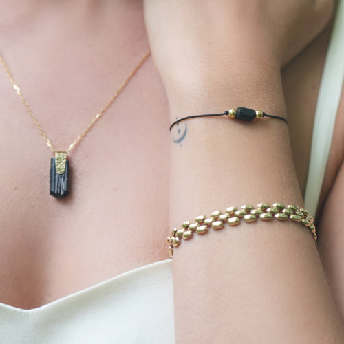 Złoty naszyjnik z czarnym turmalinem damski Le Voyage