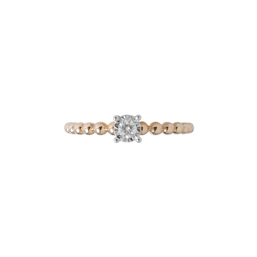 Pierścionek Beaded Solitaire z diamentem w żółtym i białym złocie