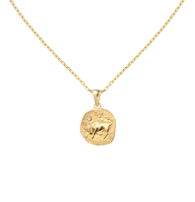 Złoty naszyjnik z medalionem ze znakiem zodiaku Byk