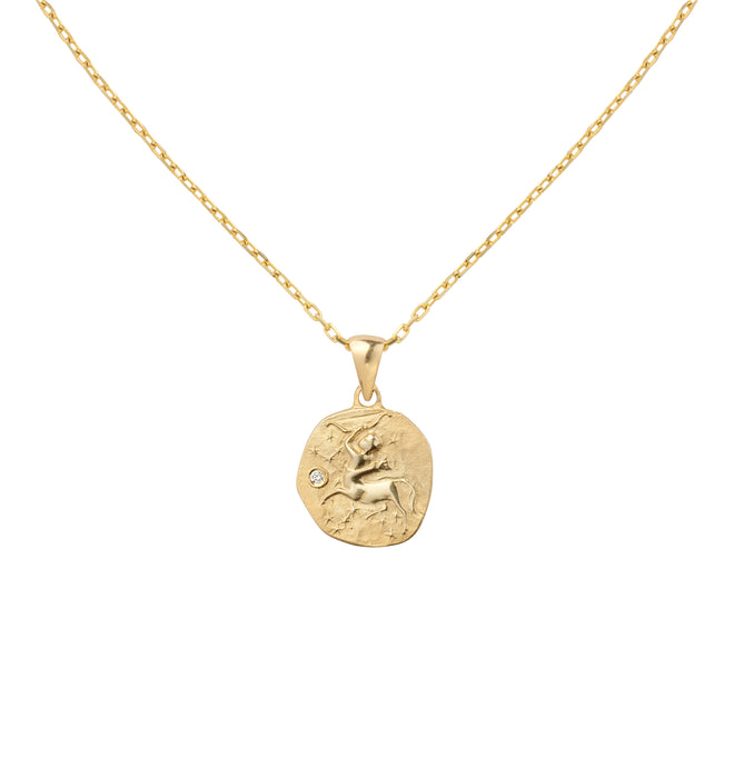 Złoty naszyjnik z medalionem ze znakiem zodiaku Strzelec