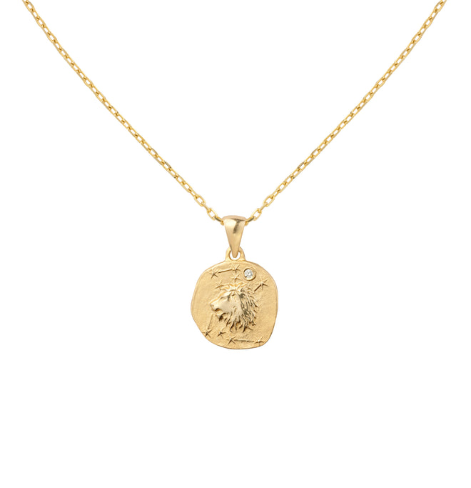 Złoty naszyjnik z medalionem ze znakiem zodiaku Lew