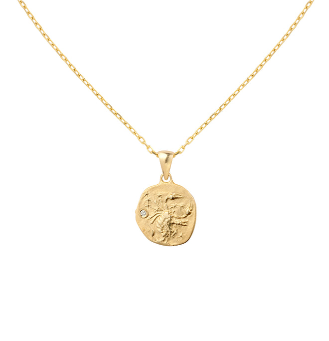 Złoty naszyjnik z medalionem ze znakiem zodiaku Skorpion