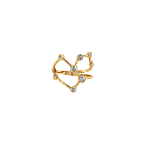 Złoty pierścionek z konstelacją Lew i diamentami